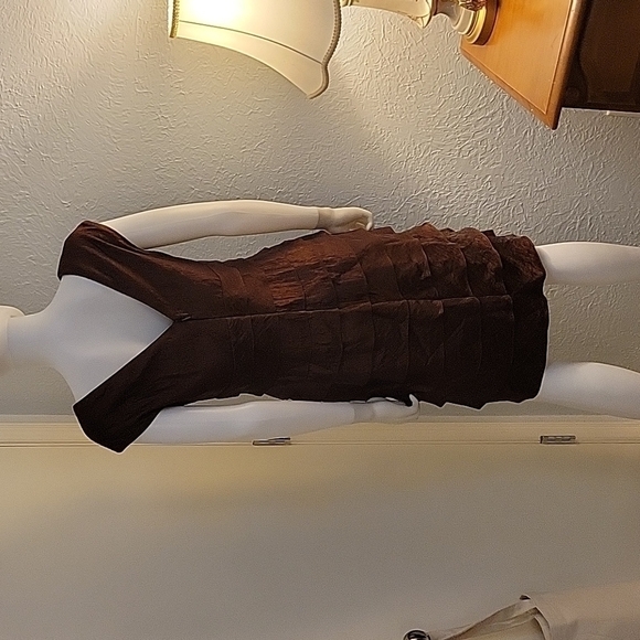 VTG JESSICA HOWARD Metallic Bronze Cascading Ruffle Holiday Party Hoco Dress - Picture 6 of 10